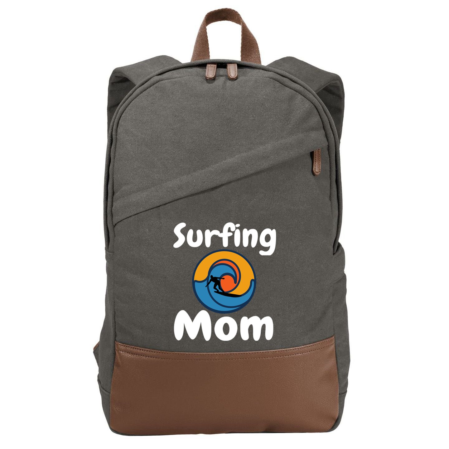 Funny Surfing Mom Surfer Mother Retro Sunrise Sunset Surf Funny Gift Cotton Canvas Backpack