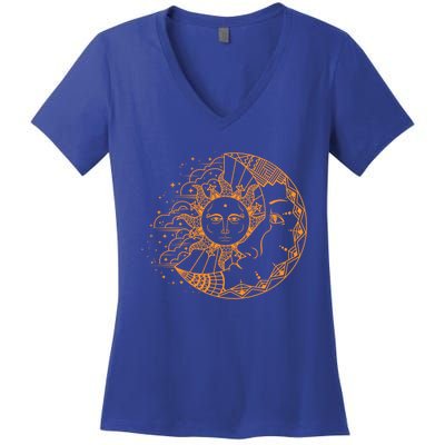 Funny Sun Moon Astrology Astronomer Astronomy Gift Meaningful Gift Women's V-Neck T-Shirt