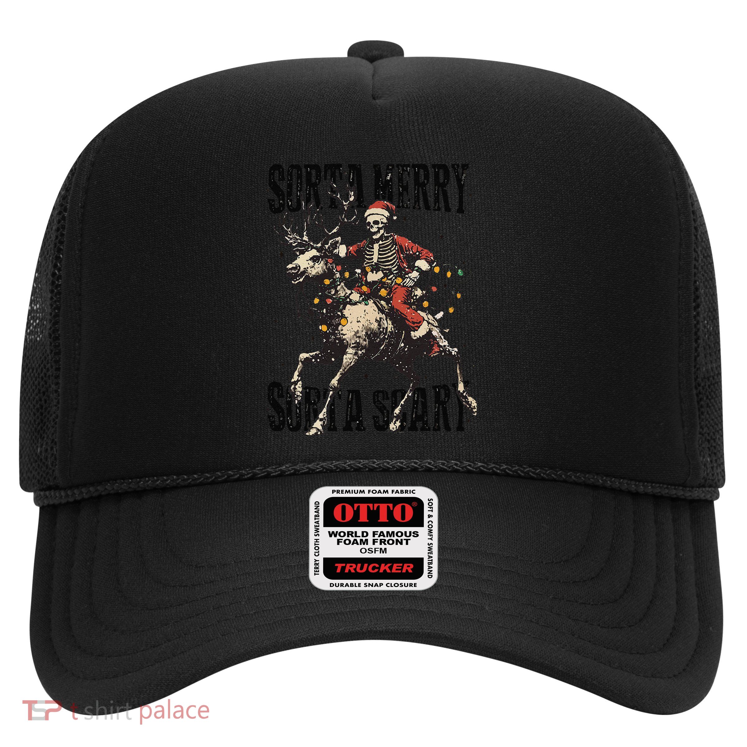 Funny Sorta Merry Sorta Scary Christmas Skeleton Reindeer Trucker Hat