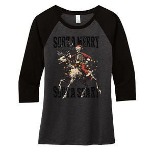 Funny Sorta Merry Sorta Scary Christmas Skeleton Reindeer Women's Tri-Blend 3/4-Sleeve Raglan Shirt