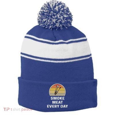Funny Smoke Meat Every Day Brisket Smoking Grilling Meaningful Gift Great Gift Stripe Pom Pom Beanie