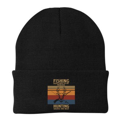 Fishing Solves Most Problems Hunting Solves Rest Fun Gift Knit Cap Winter Beanie