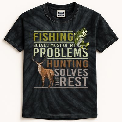 Fishing Solves Most Of My Problems Hunting Kids Tie-Dye T-Shirt