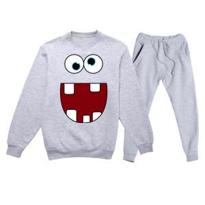 Funny Silly Monster Face Smiling Easy Halloween Costume Premium Crewneck Sweatsuit Set