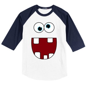 Funny Silly Monster Face Smiling Easy Halloween Costume Baseball Sleeve Shirt