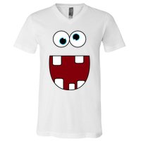 Funny Silly Monster Face Smiling Easy Halloween Costume V-Neck T-Shirt