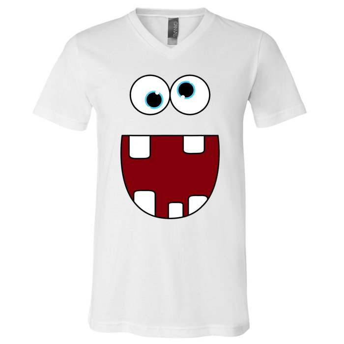 Funny Silly Monster Face Smiling Easy Halloween Costume V-Neck T-Shirt