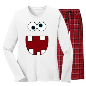 Funny Silly Monster Face Smiling Easy Halloween Costume Women's Long Sleeve Flannel Pajama Set 