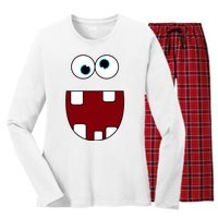 Funny Silly Monster Face Smiling Easy Halloween Costume Women's Long Sleeve Flannel Pajama Set 