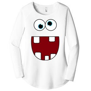 Funny Silly Monster Face Smiling Easy Halloween Costume Women's Perfect Tri Tunic Long Sleeve Shirt