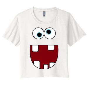 Funny Silly Monster Face Smiling Easy Halloween Costume Women's Crop Top Tee