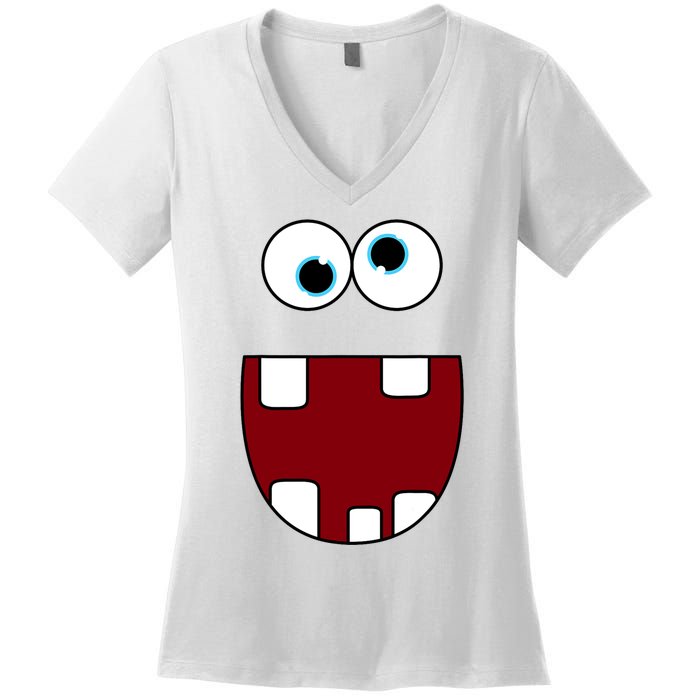 Funny Silly Monster Face Smiling Easy Halloween Costume Women's V-Neck T-Shirt