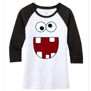 Funny Silly Monster Face Smiling Easy Halloween Costume Women's Tri-Blend 3/4-Sleeve Raglan Shirt