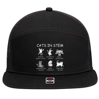 Funny Science Meme Cats In Stem Scientist Nerd Cat Lover 7 Panel Mesh Trucker Snapback Hat