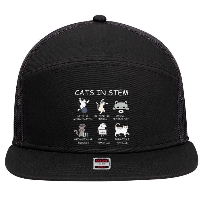 Funny Science Meme Cats In Stem Scientist Nerd Cat Lover 7 Panel Mesh Trucker Snapback Hat