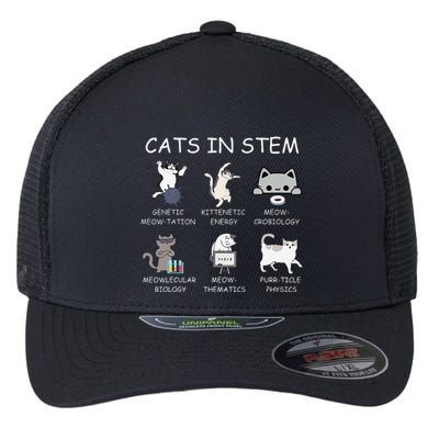 Funny Science Meme Cats In Stem Scientist Nerd Cat Lover Flexfit Unipanel Trucker Cap