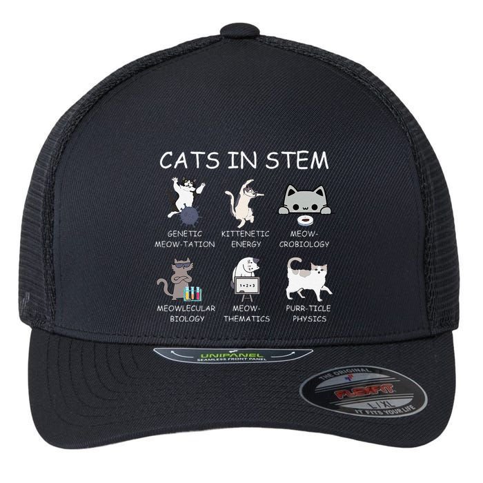 Funny Science Meme Cats In Stem Scientist Nerd Cat Lover Flexfit Unipanel Trucker Cap