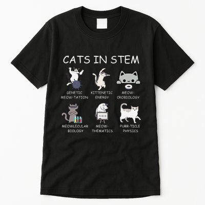 Funny Science Meme Cats In Stem Scientist Nerd Cat Lover Tall T-Shirt