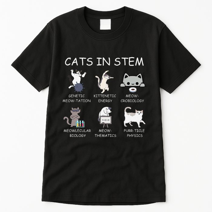 Funny Science Meme Cats In Stem Scientist Nerd Cat Lover Tall T-Shirt