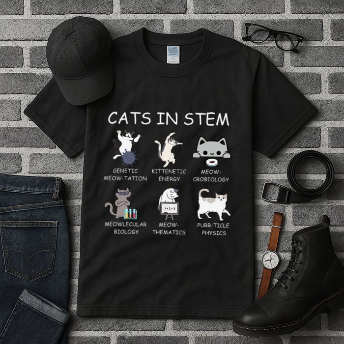 Funny Science Meme Cats In Stem Scientist Nerd Cat Lover Tall T-Shirt
