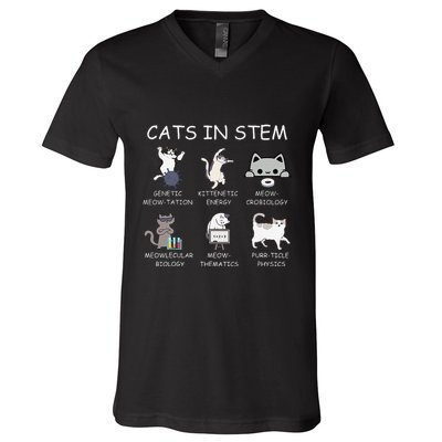 Funny Science Meme Cats In Stem Scientist Nerd Cat Lover V-Neck T-Shirt