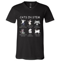 Funny Science Meme Cats In Stem Scientist Nerd Cat Lover V-Neck T-Shirt