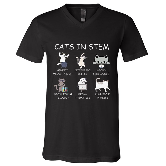 Funny Science Meme Cats In Stem Scientist Nerd Cat Lover V-Neck T-Shirt