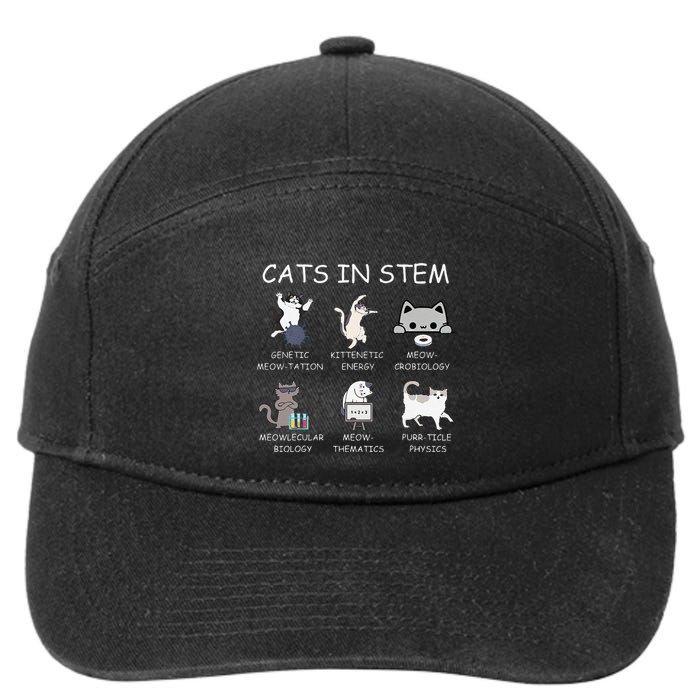 Funny Science Meme Cats In Stem Scientist Nerd Cat Lover 7-Panel Snapback Hat