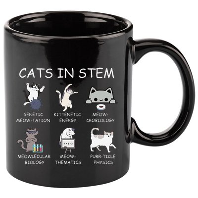 Funny Science Meme Cats In Stem Scientist Nerd Cat Lover 11oz C Handle Ceramic Mug