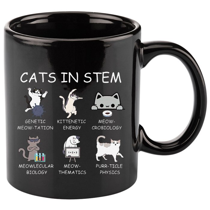 Funny Science Meme Cats In Stem Scientist Nerd Cat Lover 11oz C Handle Ceramic Mug