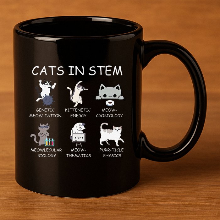 Funny Science Meme Cats In Stem Scientist Nerd Cat Lover 11oz C Handle Ceramic Mug