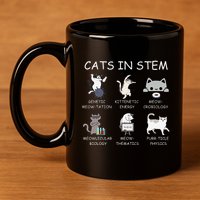 Funny Science Meme Cats In Stem Scientist Nerd Cat Lover 11oz C Handle Ceramic Mug