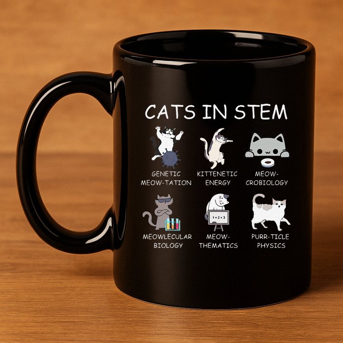 Funny Science Meme Cats In Stem Scientist Nerd Cat Lover 11oz C Handle Ceramic Mug