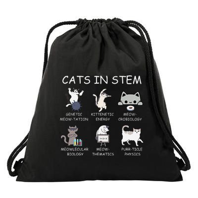 Funny Science Meme Cats In Stem Scientist Nerd Cat Lover Drawstring Bag