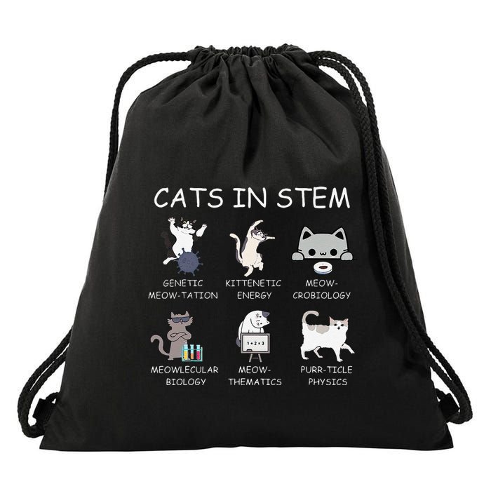 Funny Science Meme Cats In Stem Scientist Nerd Cat Lover Drawstring Bag