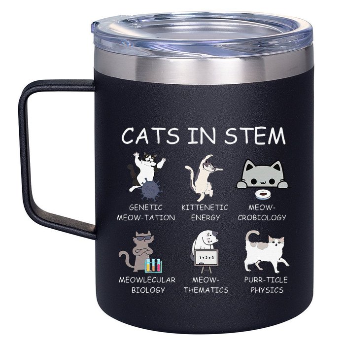 Funny Science Meme Cats In Stem Scientist Nerd Cat Lover 12oz Stainless Steel Coffee Mug
