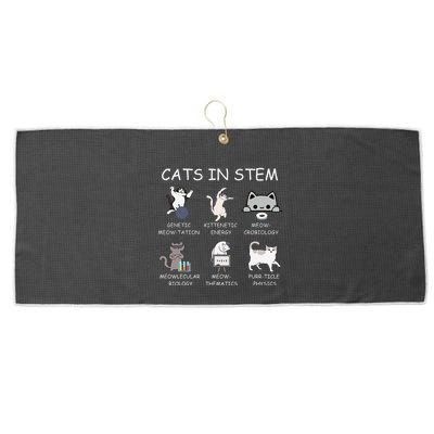 Funny Science Meme Cats In Stem Scientist Nerd Cat Lover Large Microfiber Waffle Golf Towel