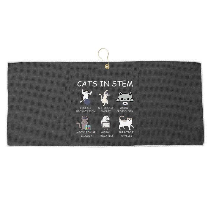 Funny Science Meme Cats In Stem Scientist Nerd Cat Lover Large Microfiber Waffle Golf Towel