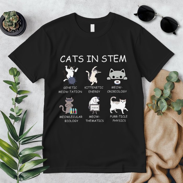 Funny Science Meme Cats In Stem Scientist Nerd Cat Lover Premium T-Shirt