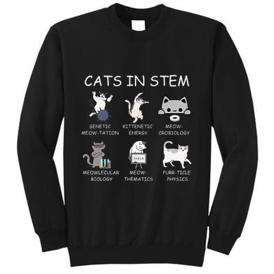 Funny Science Meme Cats In Stem Scientist Nerd Cat Lover Tall Sweatshirt