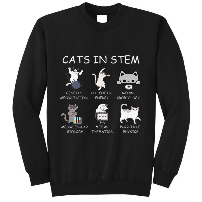 Funny Science Meme Cats In Stem Scientist Nerd Cat Lover Tall Sweatshirt