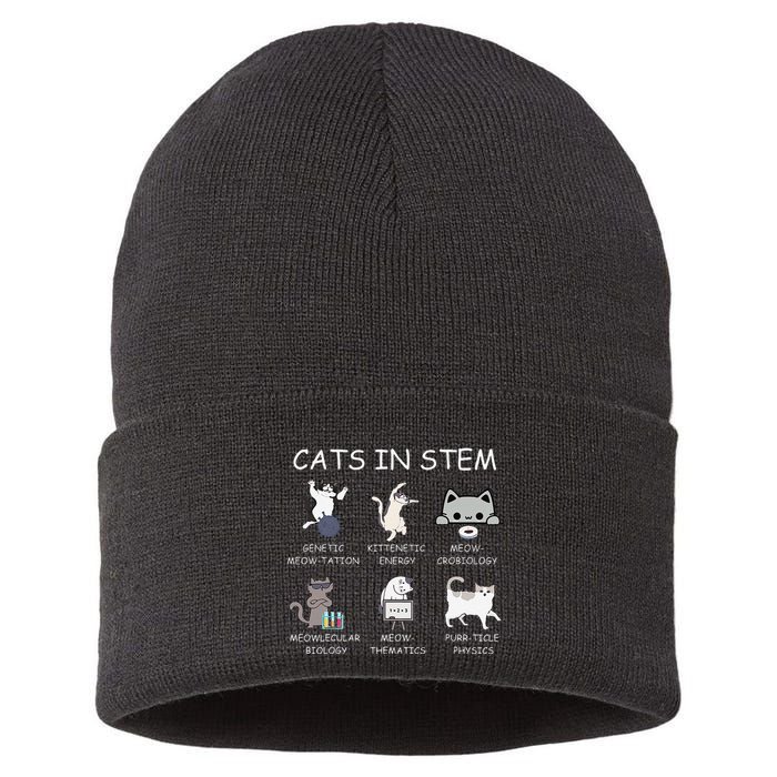 Funny Science Meme Cats In Stem Scientist Nerd Cat Lover Sustainable Knit Beanie