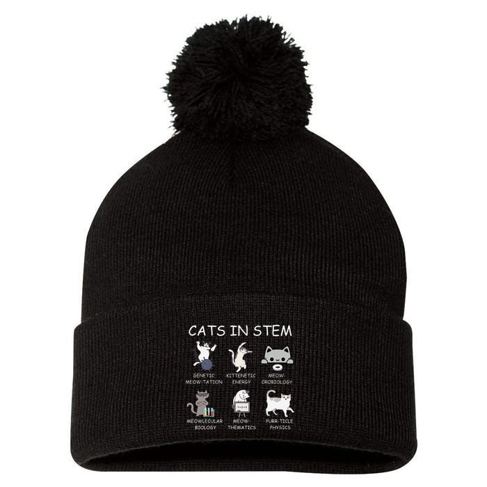 Funny Science Meme Cats In Stem Scientist Nerd Cat Lover Pom Pom 12in Knit Beanie