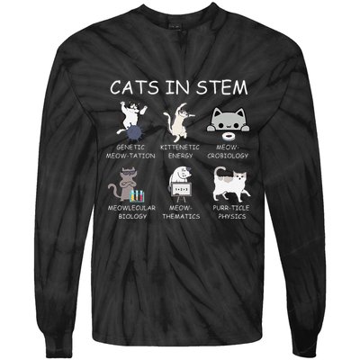 Funny Science Meme Cats In Stem Scientist Nerd Cat Lover Tie-Dye Long Sleeve Shirt