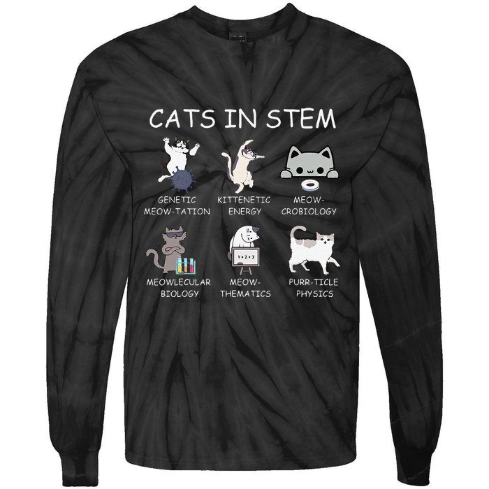 Funny Science Meme Cats In Stem Scientist Nerd Cat Lover Tie-Dye Long Sleeve Shirt