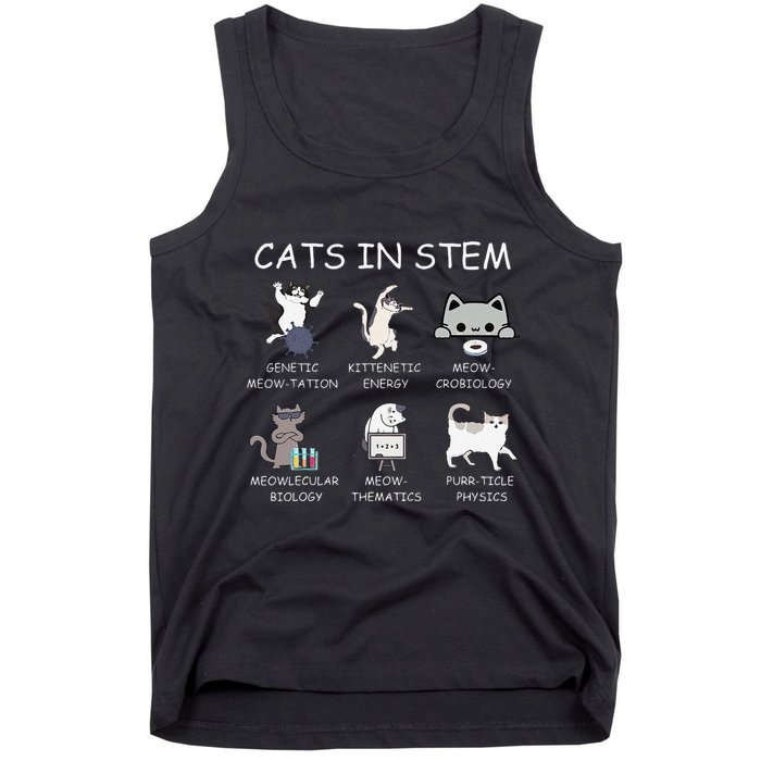 Funny Science Meme Cats In Stem Scientist Nerd Cat Lover Tank Top