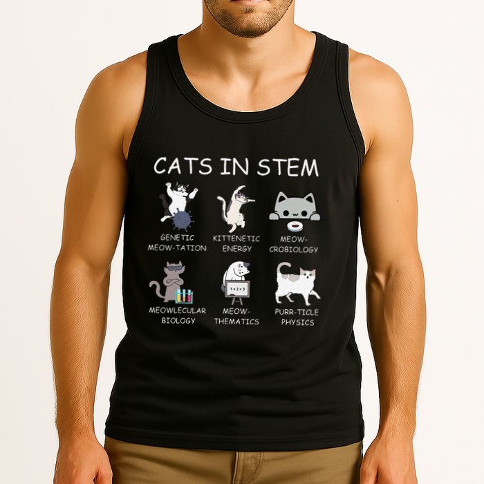 Funny Science Meme Cats In Stem Scientist Nerd Cat Lover Tank Top