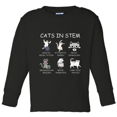 Funny Science Meme Cats In Stem Scientist Nerd Cat Lover Toddler Long Sleeve Shirt