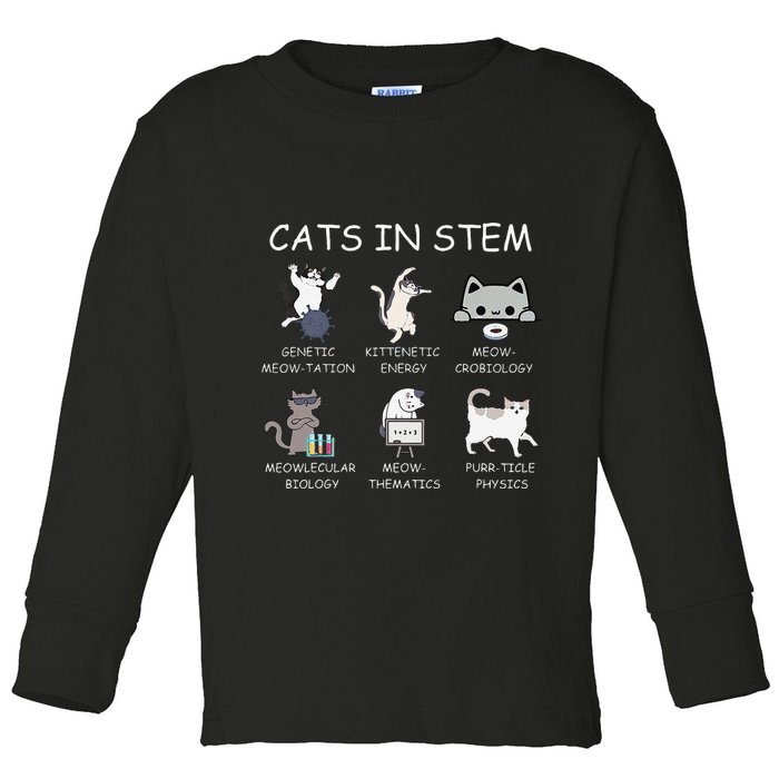 Funny Science Meme Cats In Stem Scientist Nerd Cat Lover Toddler Long Sleeve Shirt