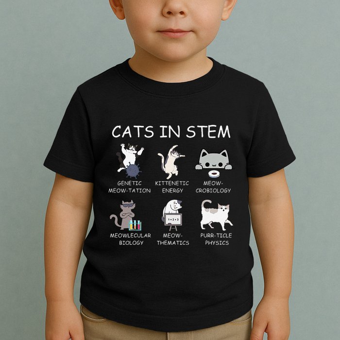 Funny Science Meme Cats In Stem Scientist Nerd Cat Lover Toddler T-Shirt